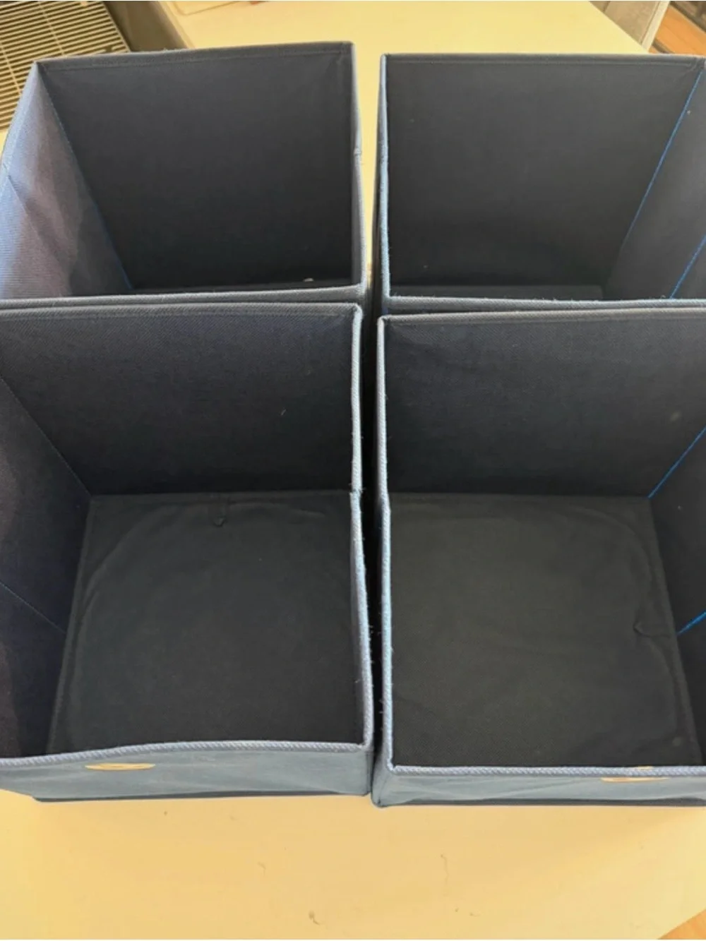 (4) Navy Fabric Storage Bin with Metal Grommet - Home Accents. 11” x 11”